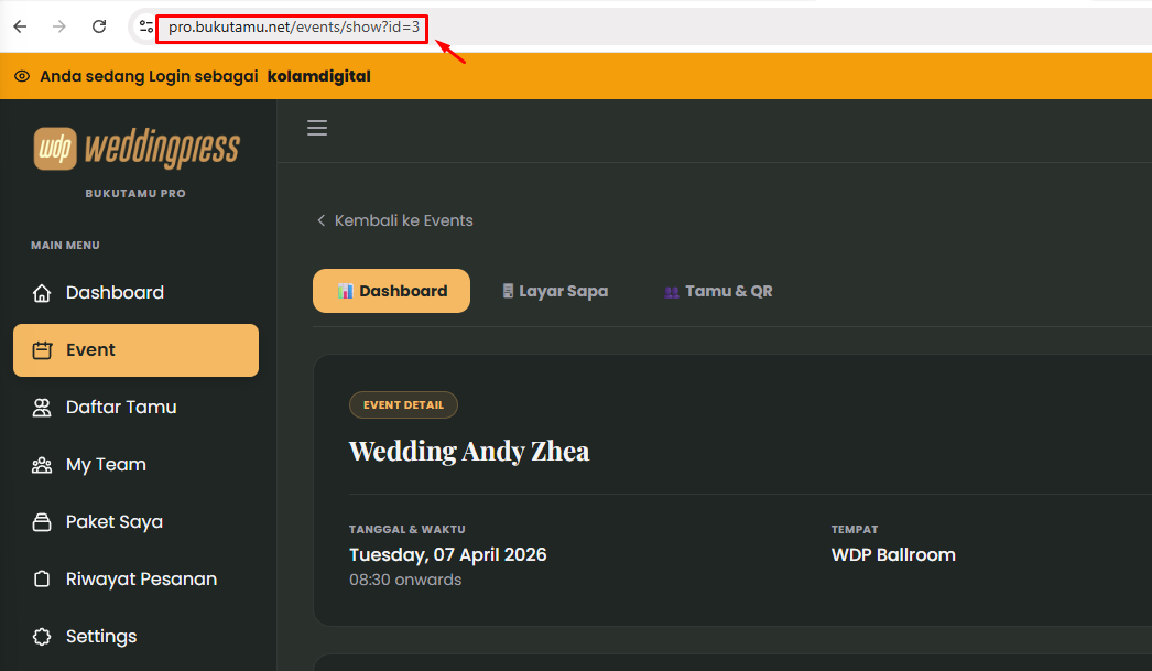 Cara Menemukan Event ID yang Benar di Dashboard Backend